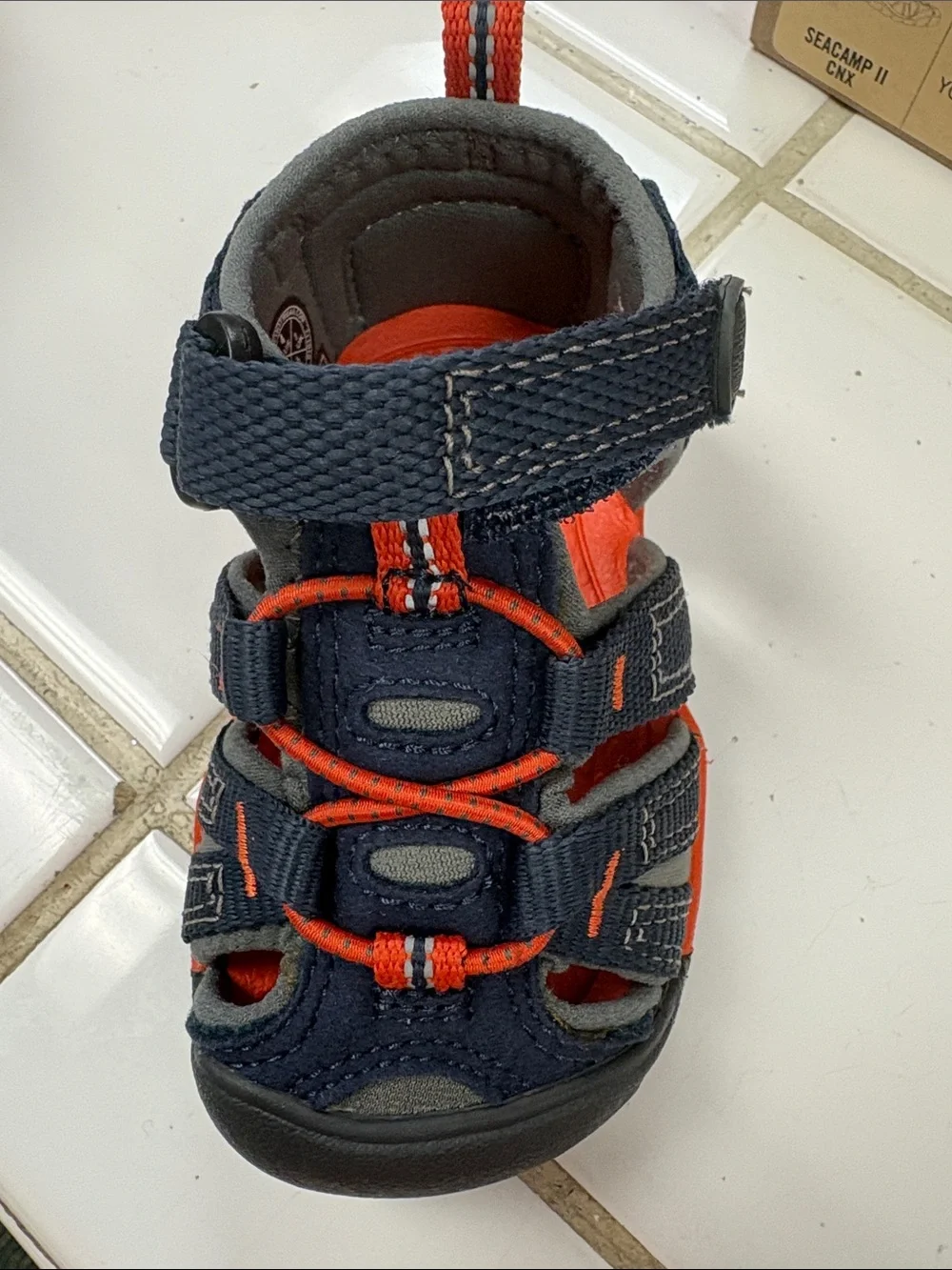 KEEN Navy and Orange Kids Closed-Toe Adventure Sandals